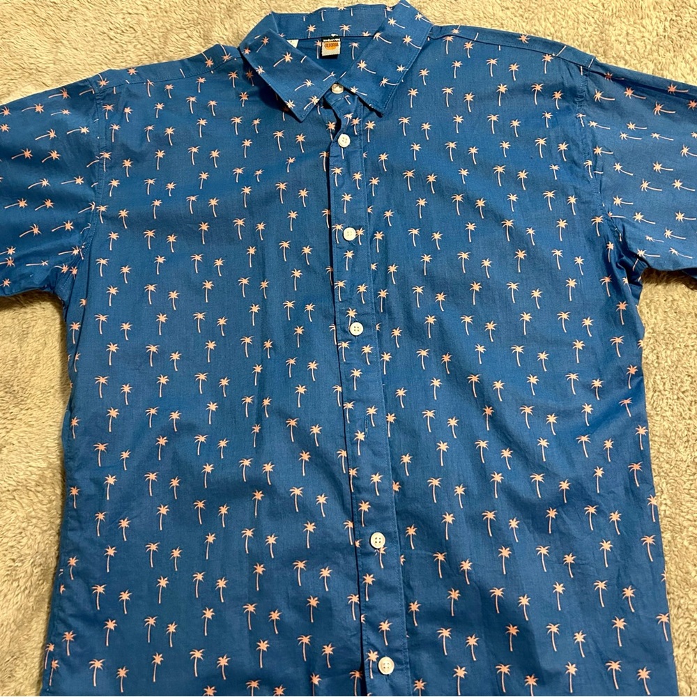 Perfect Ambsn California Casual Blue Palm Tree Short Sleeve Button Down Shirt